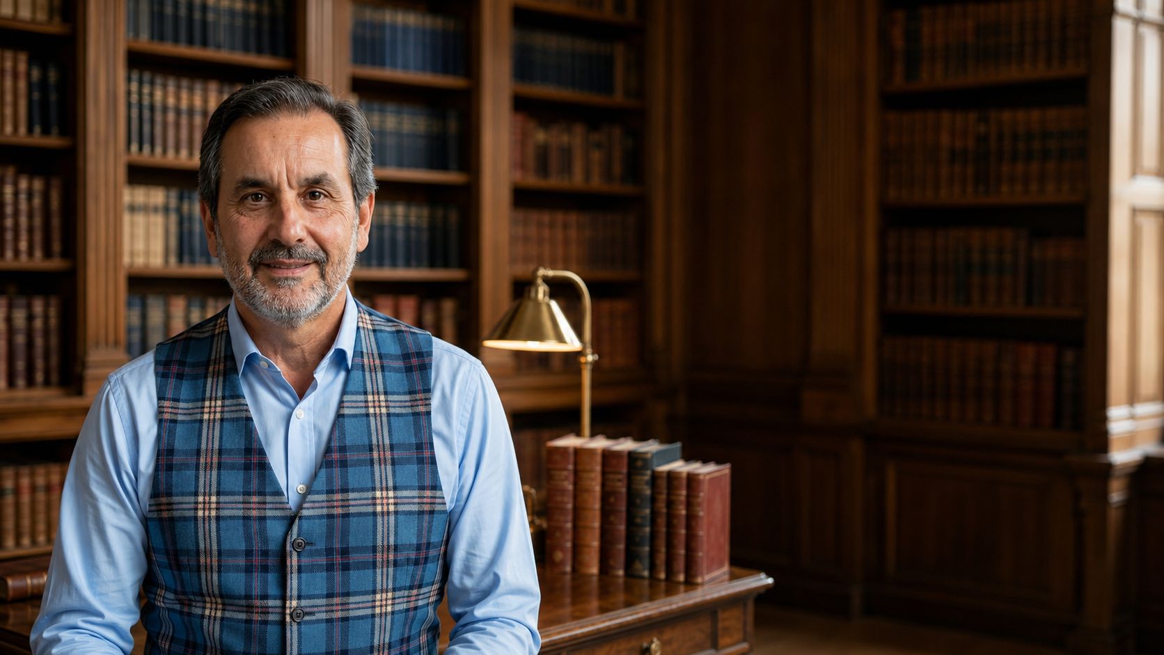 Sergio Maestri, escritor argentino, en su biblioteca