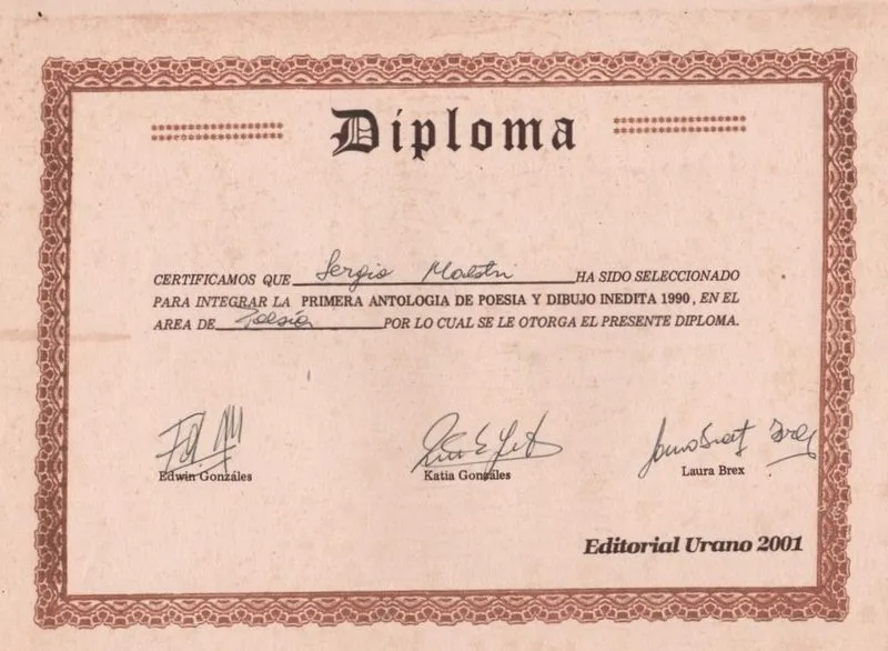 Diploma o distinción recibida por Sergio Maestri