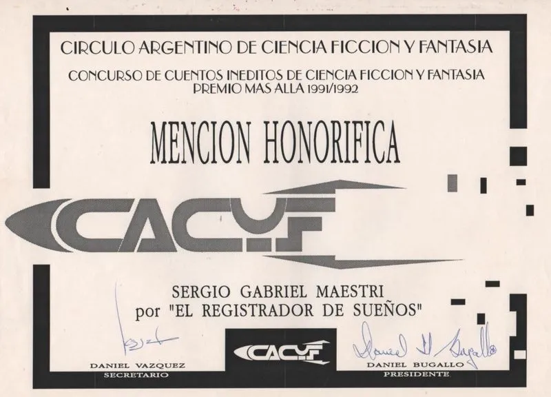 Diploma o distinción recibida por Sergio Maestri