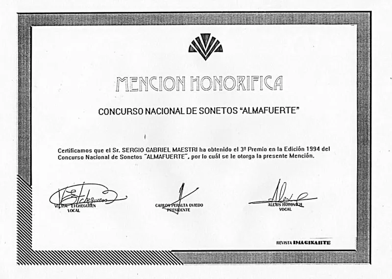 Diploma o distinción recibida por Sergio Maestri