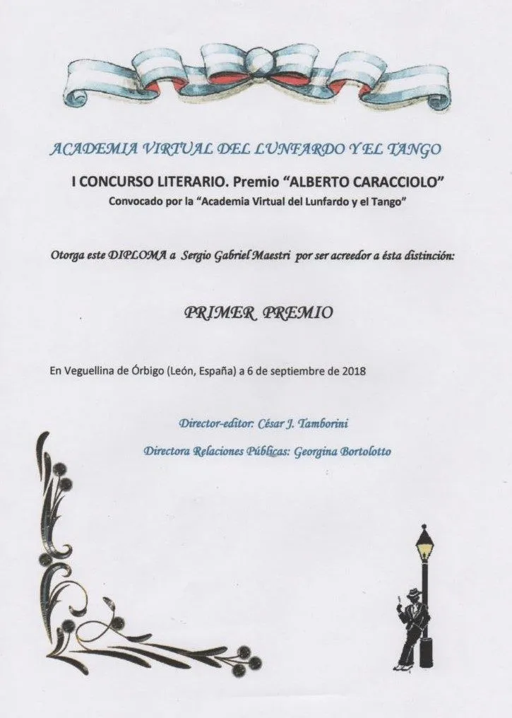 Diploma o distinción recibida por Sergio Maestri